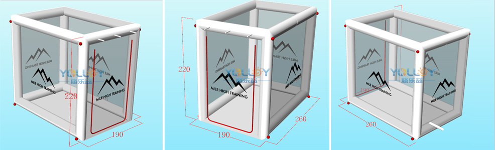 3D design drafts of inflatable clear cube tent