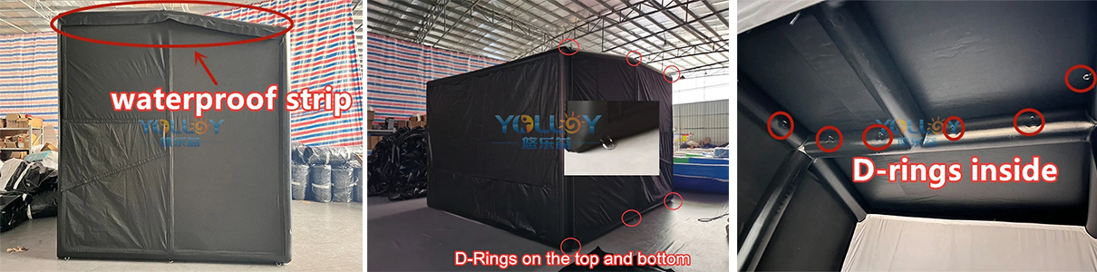 Detailed images of inflatable golf simulator building