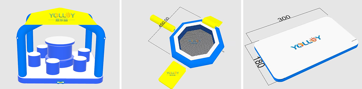 Single elements of inflatable water trampoline combo