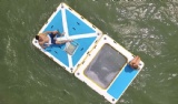 Floating swim pool with inflatable deck