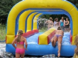 Double Lane Slip Inflatable Water City Slide With Pool