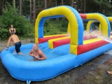 Double Lane Slip Inflatable Water City Slide With Pool