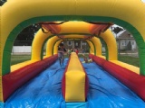 Double Lane Slip Inflatable Water City Slide With Pool