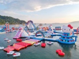 Giant inflatable waterpark on beach