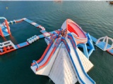 Giant inflatable waterpark on beach
