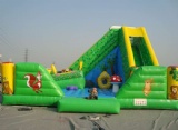 Green forest with animals inflatable slide combo