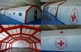 Inflatable refugee tent for first aid during disaster