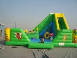 inflatable jumping with slide and obstacle