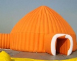 Camping in igloo dome shape for cold weather