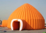 Camping in igloo dome shape for cold weather